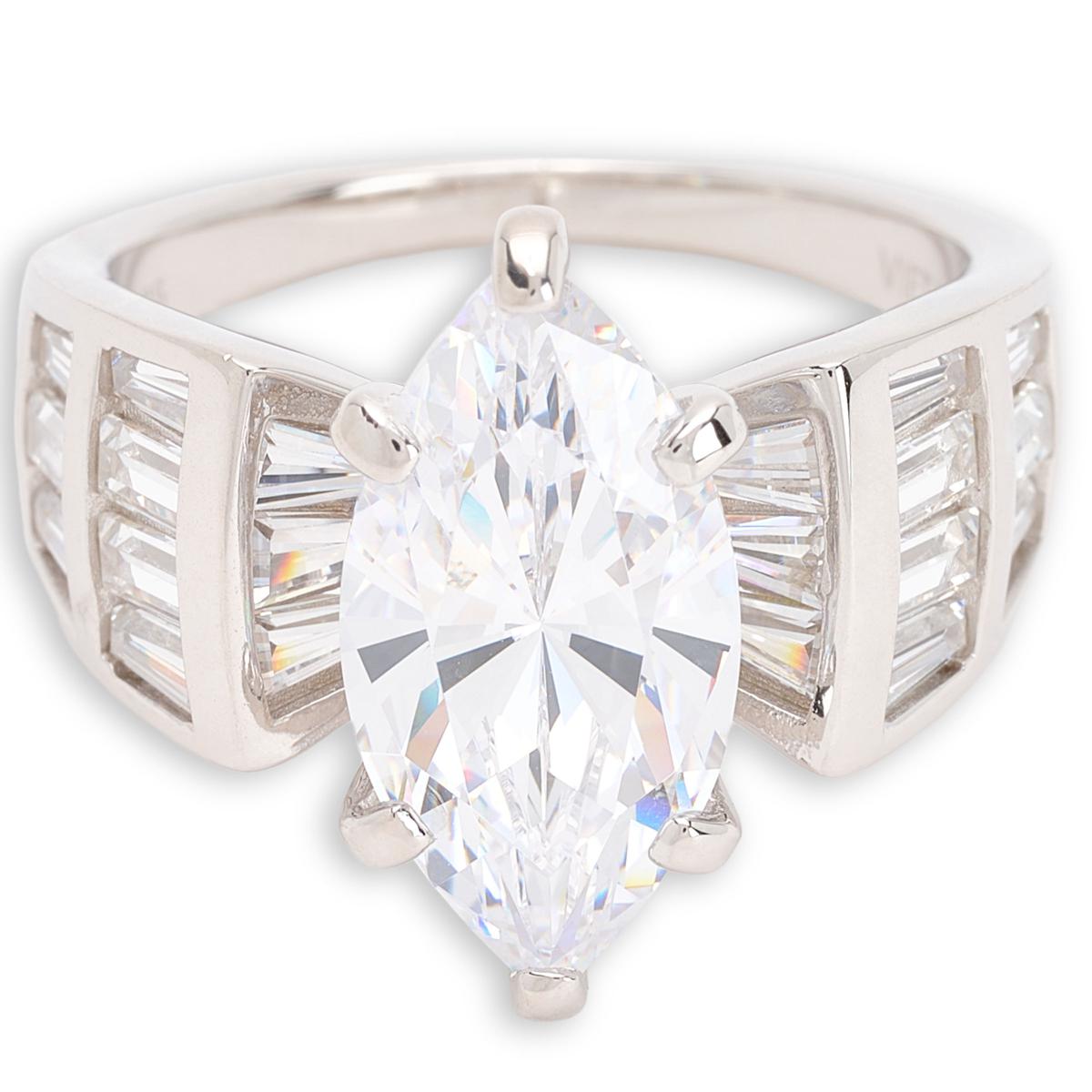 Absolute Sterling Silver 14.96ctw Marquise Solitaire with Baguettes Ring, Size 7