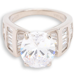 Absolute Sterling Silver 16.42ctw Oval Solitaire with Baguettes Ring, Size 8