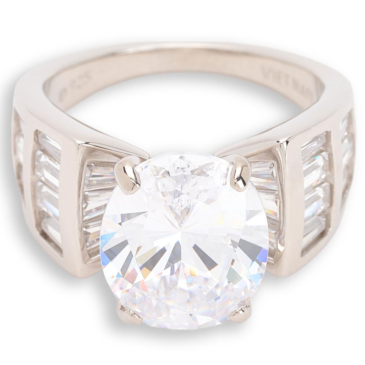 Absolute Sterling Silver 16.42ctw Oval Solitaire with Baguettes Ring, Size 8