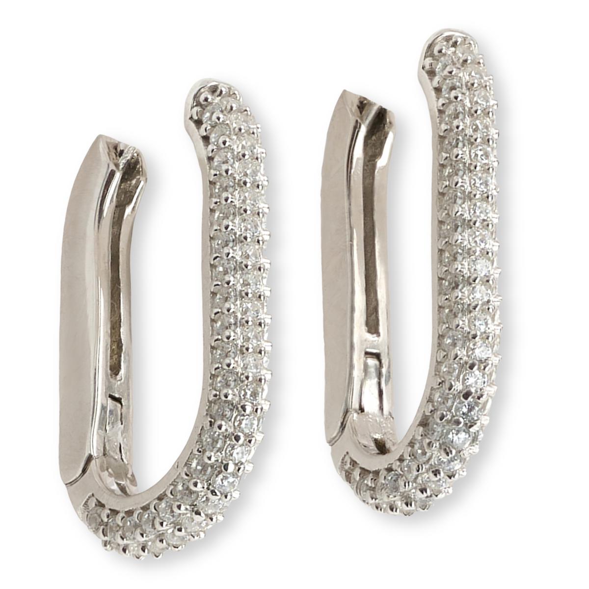 Absolute Sterling Silver 1.70ctw Pavé Oval Hoop Earrings