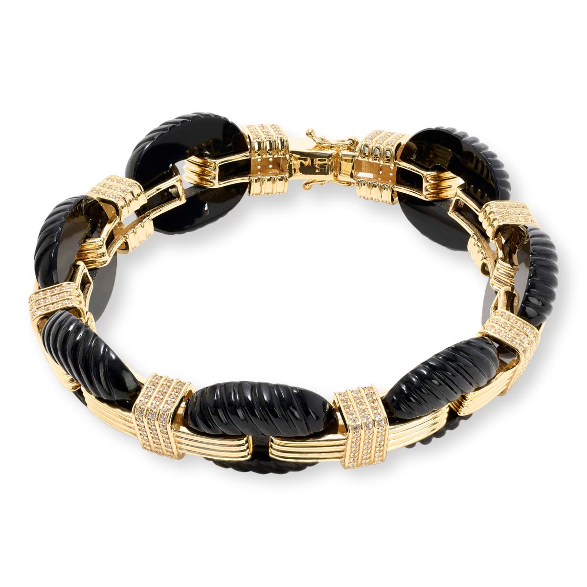 Rarities Sterling Silver Goldclad Black Onyx & White Zircon Link Bracelet