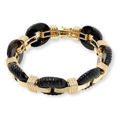 Rarities Sterling Silver Goldclad Black Onyx & White Zircon Link Bracelet