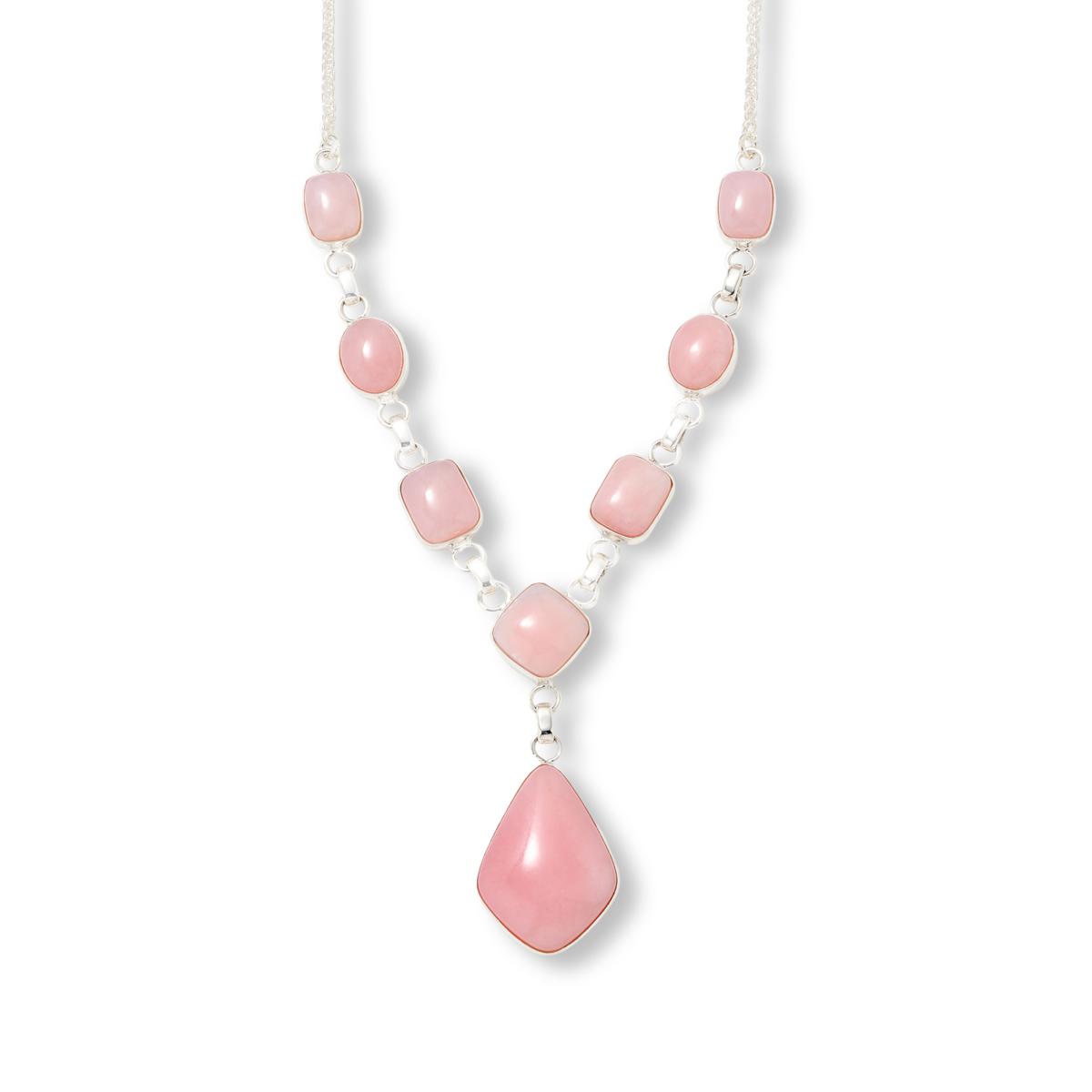 Jay King Sterling Silver Peruvian Pink Opal Station Drop Necklace, 18"