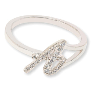 Absolute Sterling Silver Platinum-Plated Simulated Diamond Initial "A" Ring, Size 9