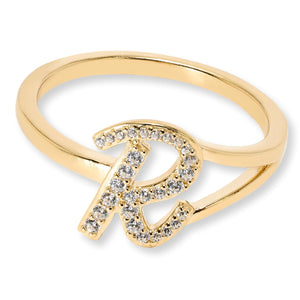 Absolute Sterling Silver Goldclad Simulated Diamond Initial "R" Ring, Size 7