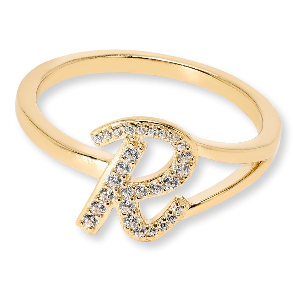 Absolute Sterling Silver Goldclad Simulated Diamond Initial "R" Ring, Size 7