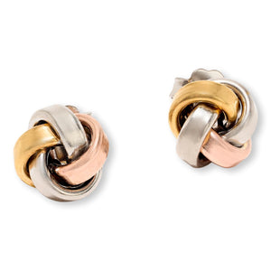 Fiorenza Sterling Silver Tri-tone Polished Love Knot Stud Earrings