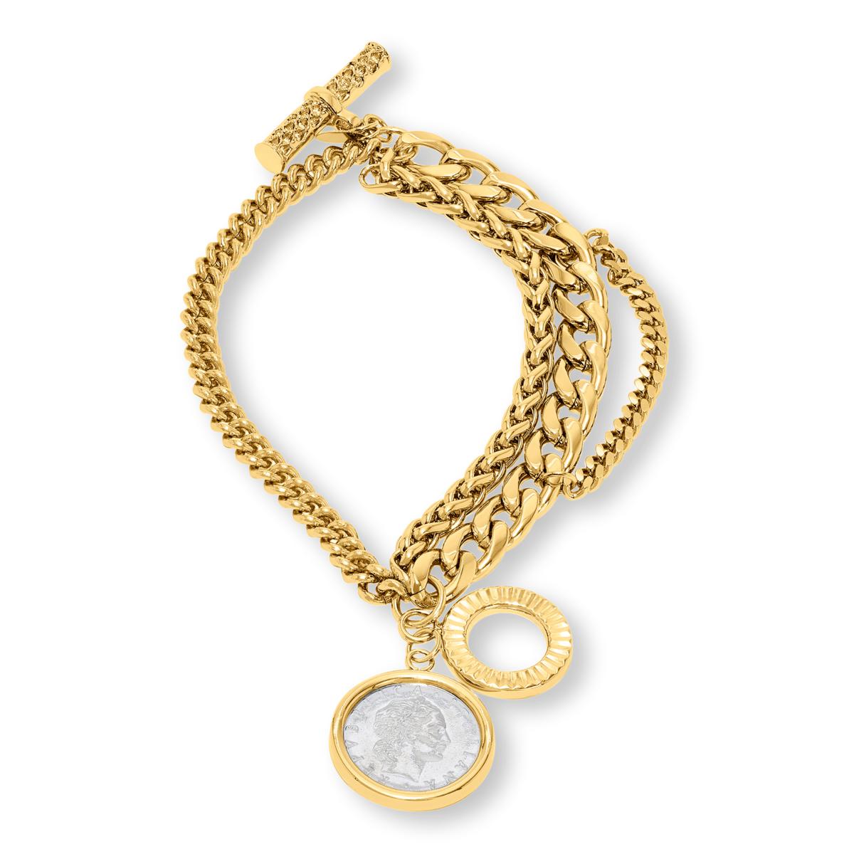 Bellezza Bronze Multi-Chain Lira Charm Toggle Bracelet