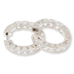 Absolute Sterling Silver Asscher Inside-Outside Semi Bezel Hoop Earrings