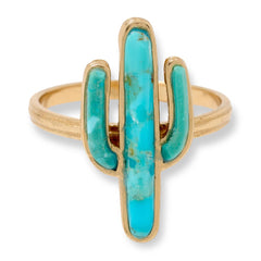 GemHues Bronze  Composite Turquoise Cactus Design Ring, Size 9