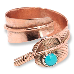 Chaco Canyon Copper Feather Wrap Ring with Sleeping Beauty Turquoise, Size 7
