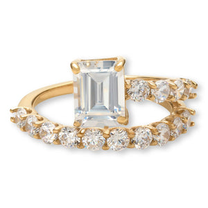Absolute Sterling Silver Goldclad Emerald Cut Bypass Ring, Size 7