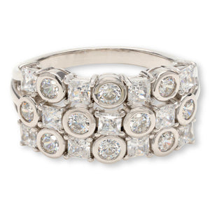 Absolute Sterling Silver  3-Row Mixed-Cut Band Ring, Size 8