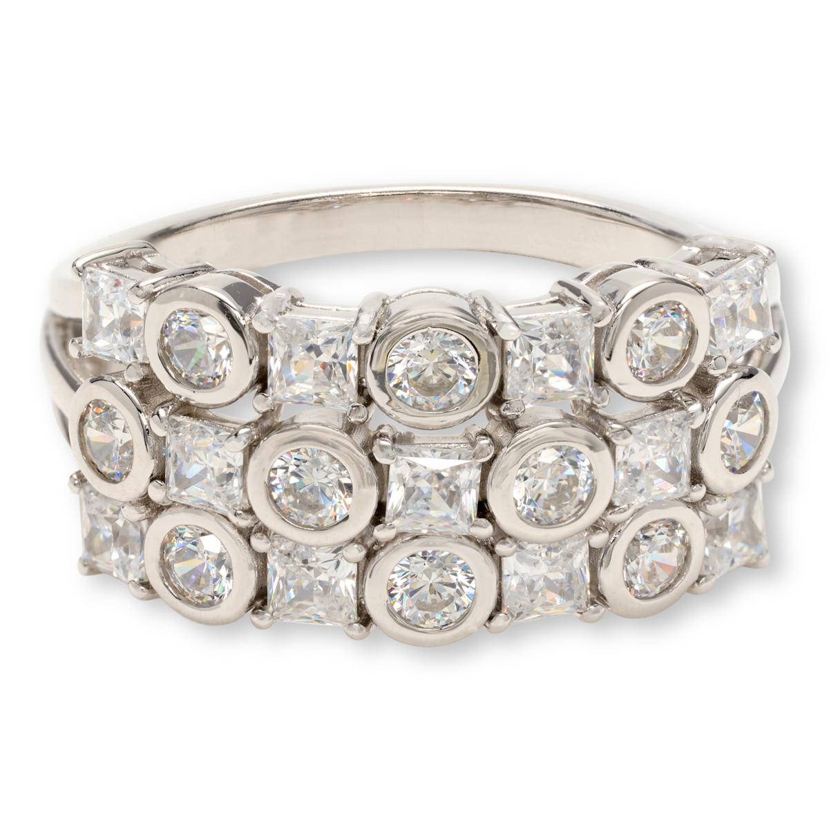 Absolute Sterling Silver  3-Row Mixed-Cut Band Ring, Size 8