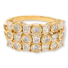 Absolute Sterling Silver Goldclad 3-Row Mixed-Cut Band Ring, Size 8