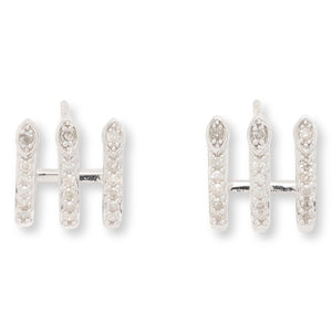 Rarities Sterling Silver.35ctw White Diamond Rhodium-Plated Three-Row Earrings