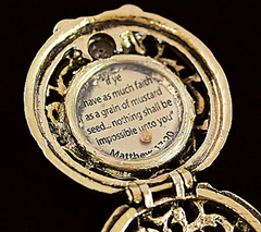 Mustard Seed Locket Angel Coin Pendant 24"L