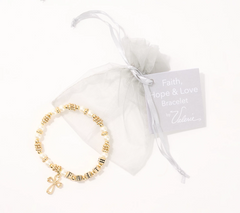 Faithful Heart 3-pc Faith Hope & Love White/Golden Beaded Large Bracelets by Valerie