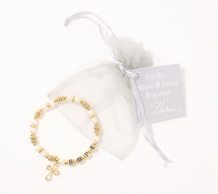 Faithful Heart 3-pc Faith Hope & Love White/Golden Beaded Large Bracelets by Valerie