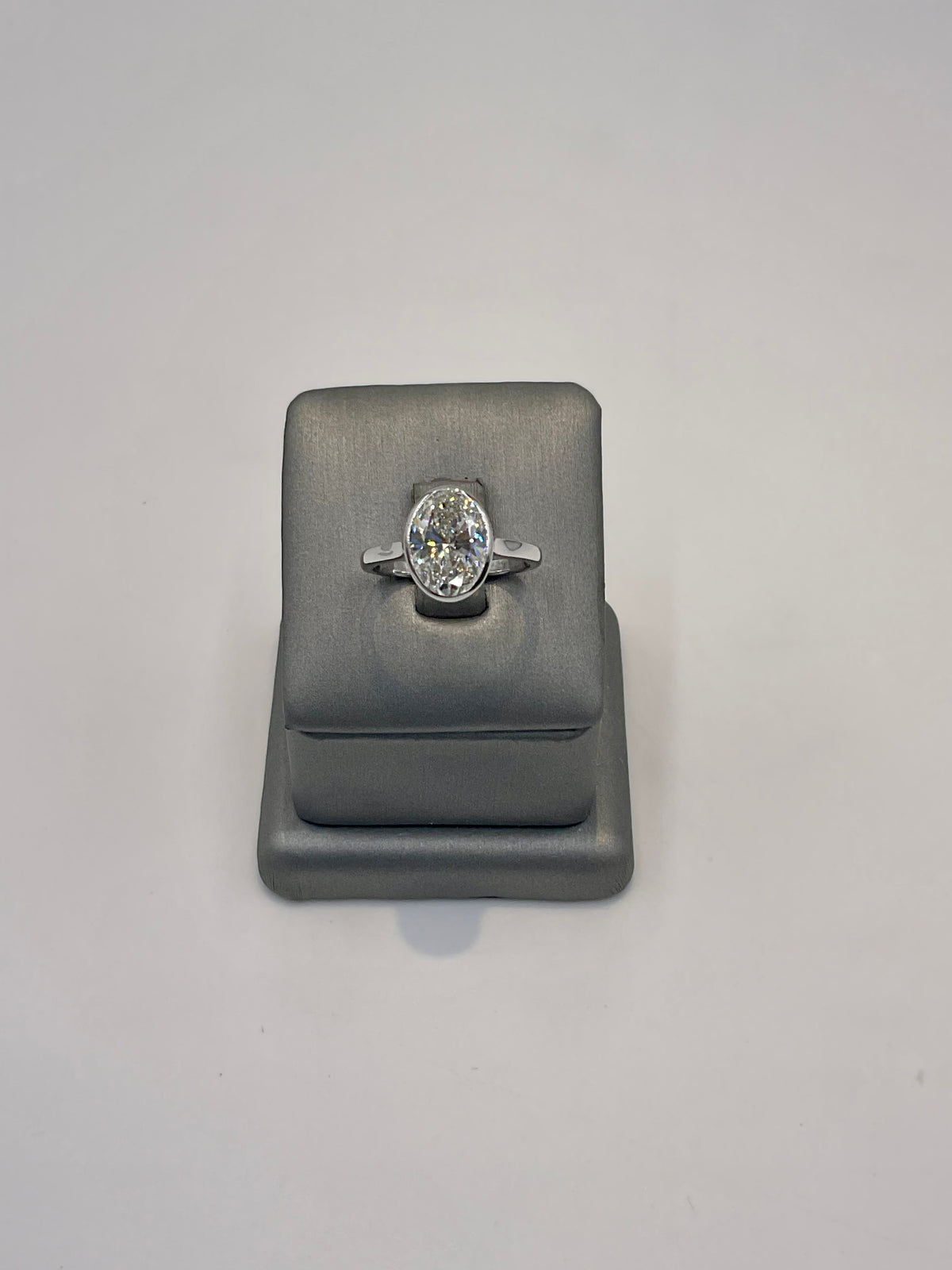 10. 11237 - 14KW Lab Ring Oval Bezel Solitaire F-VVS2 3.03CTTW ($5495) (Yellow also available) | 14k White Gold