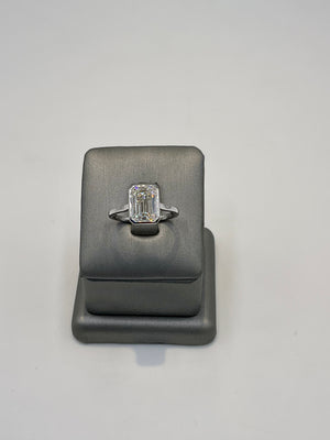 14. 11232 - 14KW Lab Ring Emerald Bezel Solitaire F-VVS2 3.08CTTW ($5495) (Yellow also available) | 14k White Gold