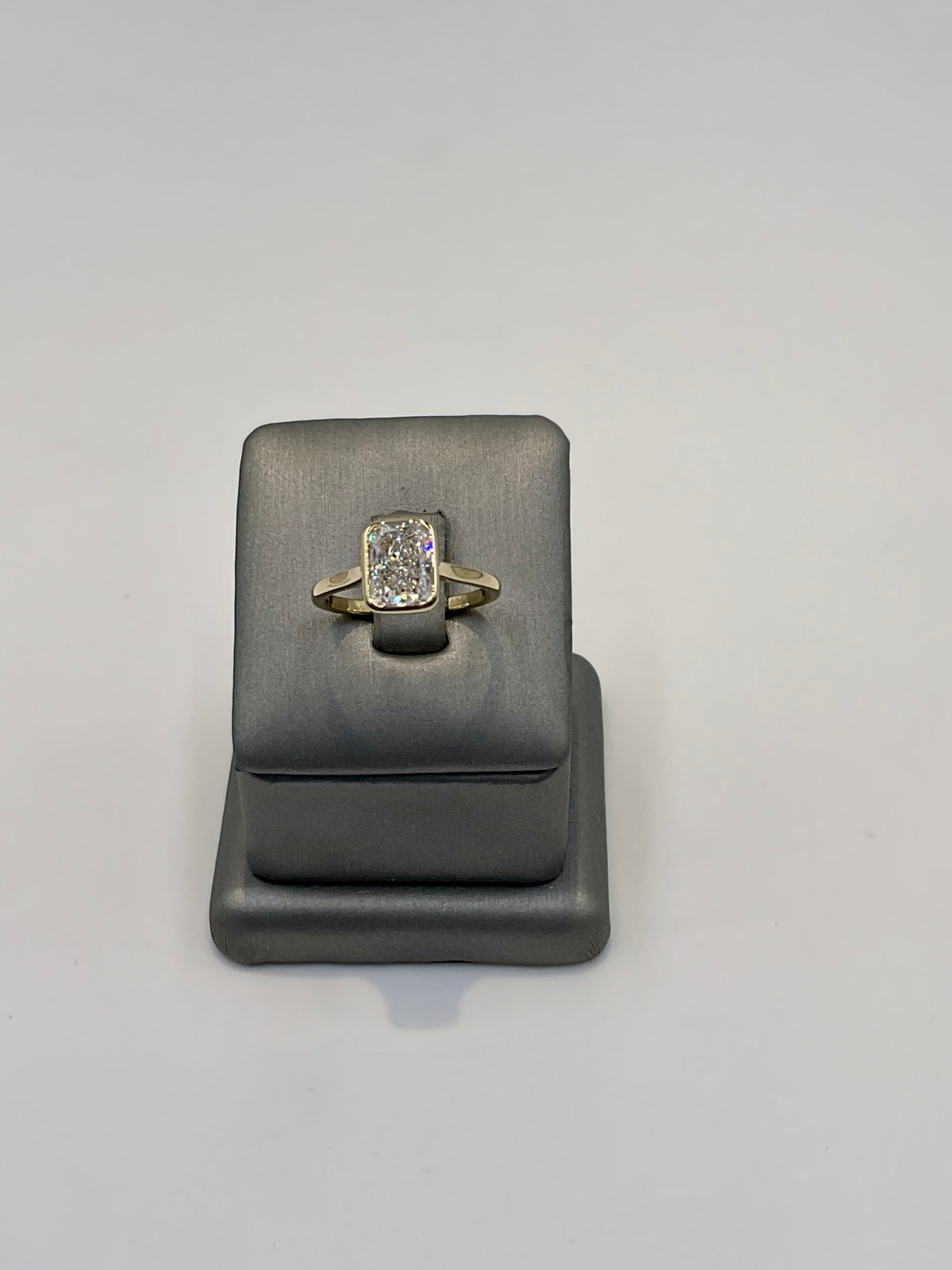 16. 11246 - 14KY Lab Ring Radiant Bezel Solitaire F-VVS2 2.10CTTW ($3995) (white also available) ( 3cttw also available white and yellow) | 14k Yellow Gold