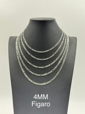 925 Sterling Silver Figaro Chain Necklace 4mm 20" Italy