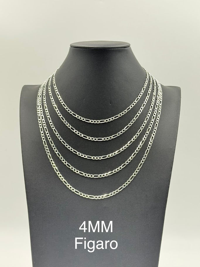 925 Sterling Silver Figaro Chain Necklace 4mm 20" Italy