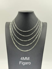 925 Sterling Silver Figaro Chain Necklace 4mm 20" Italy