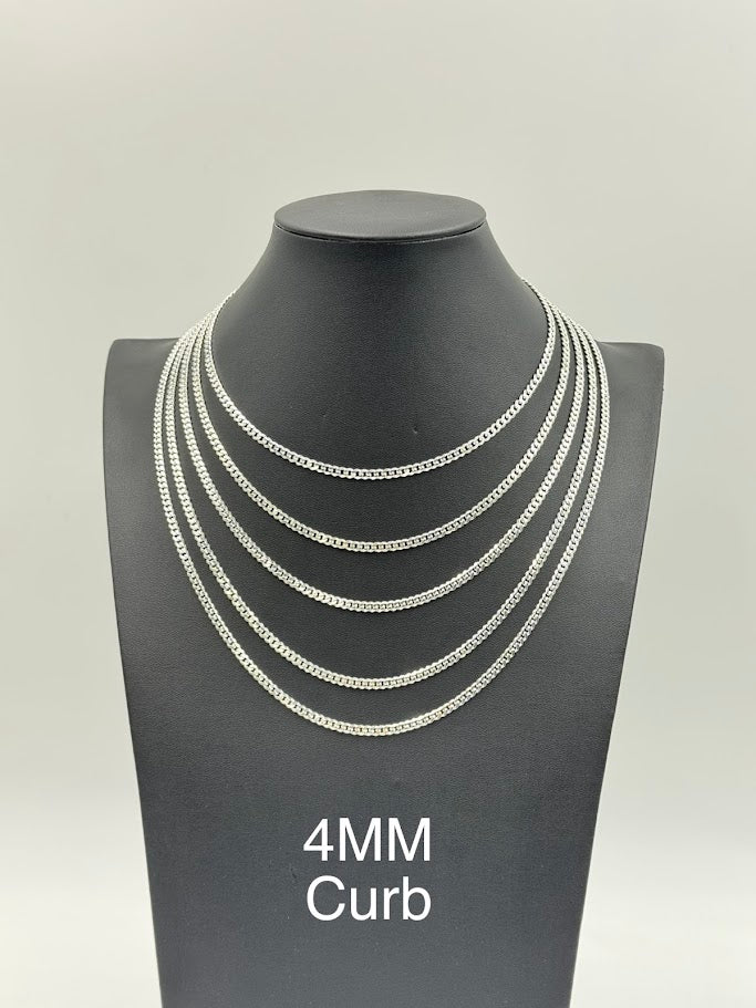925 Sterling Silver Curb Chain Necklace 4mm 16" Italy
