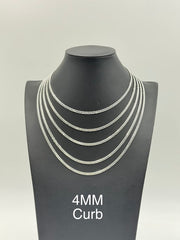 925 Sterling Silver Curb Chain Necklace 4mm 16" Italy