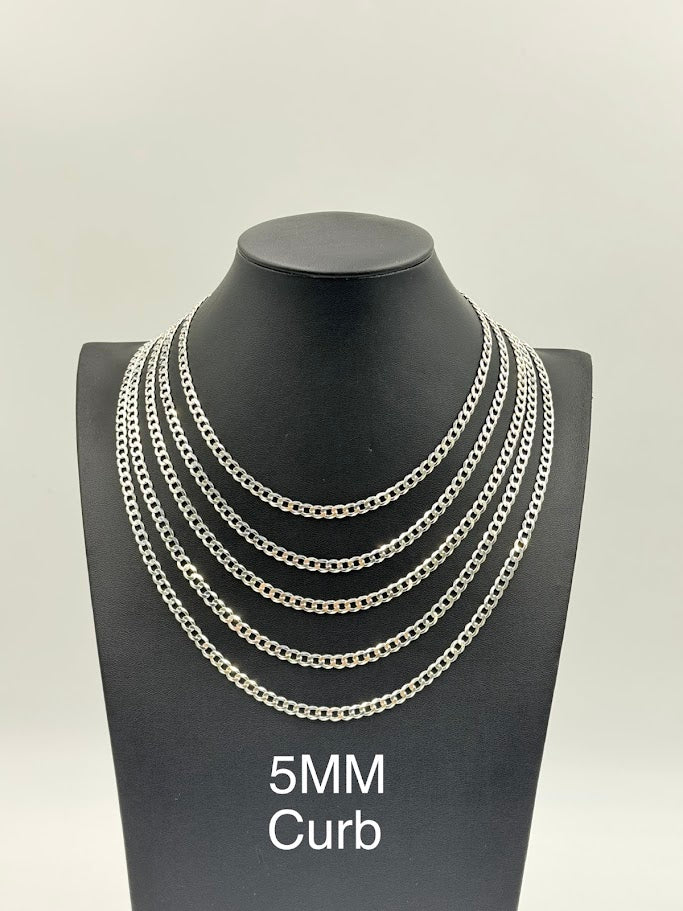 925 Sterling Silver Curb Chain Necklace 5mm 16" Italy