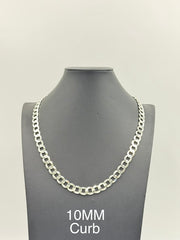 925 Sterling Silver Curb Chain Necklace 10mm 24" Italy