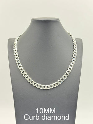 925 Sterling Silver Curb DC Chain Necklace 10mm 24" Italy