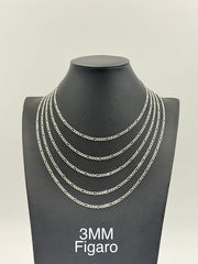 925 Sterling Silver Figaro Chain Necklace 3mm 20" Italy