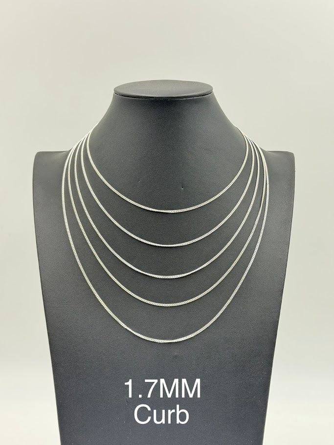 925 Sterling Silver Curb Chain Necklace 1.7mm 20" Italy