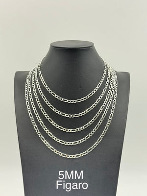 925 Sterling Silver Figaro Chain Necklace 5mm 20" Italy