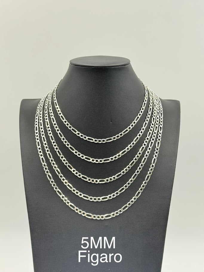 925 Sterling Silver Figaro Chain Necklace 5mm 20" Italy