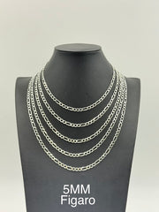 925 Sterling Silver Figaro Chain Necklace 5mm 20" Italy
