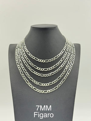 925 Sterling Silver Figaro Chain Necklace 7mm 20" Italy