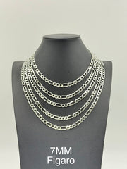 925 Sterling Silver Figaro Chain Necklace 7mm 20" Italy