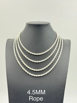 925 Sterling Silver Rope Chain Necklace 4.5mm 16" Italy