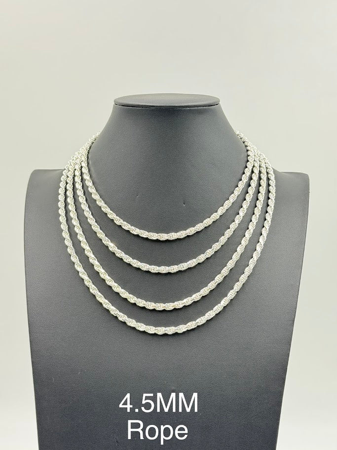925 Sterling Silver Rope Chain Necklace 4.5mm 16" Italy
