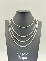 925 Sterling Silver Rope Chain Necklace 3.5mm 20" Italy