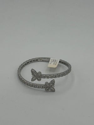 10K Yellow Gold Diamond Butterfly Bangle Micro Pave Style