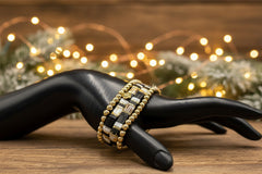 JK NY Beaded Stretch Black Bracelet 4piece Set