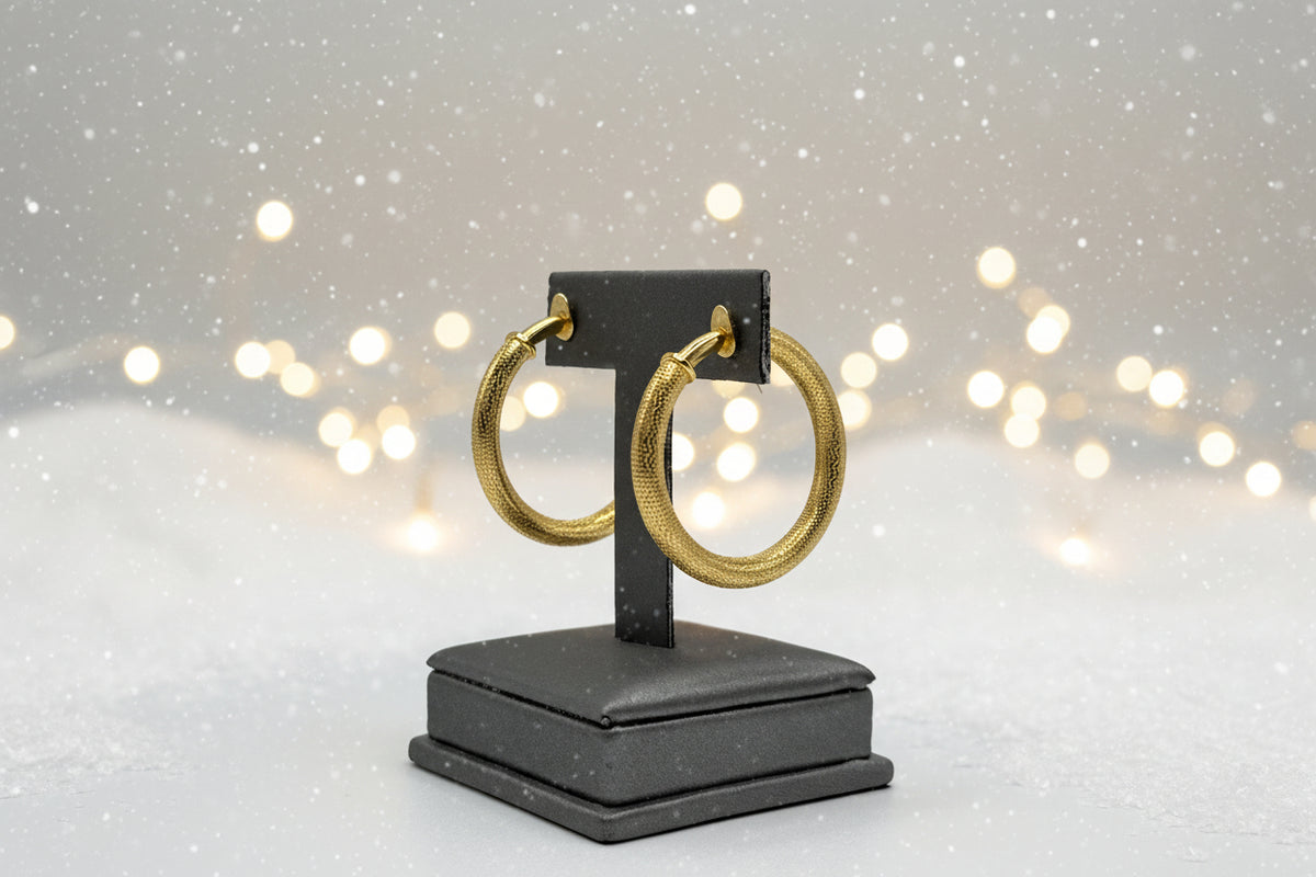 Bellezza Bronze Textured Tubular ClipOn Hoop Earrings 1-1/2"