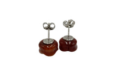 Jade of Yesteryear Sterling Silver Red Jade Carve Rose Stud Earrings.