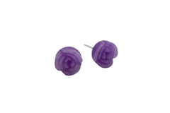 Jade of Yesteryear Sterling Silver Purple Jade Carve Rose Stud Earrings.