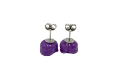 Jade of Yesteryear Sterling Silver Purple Jade Carve Rose Stud Earrings.